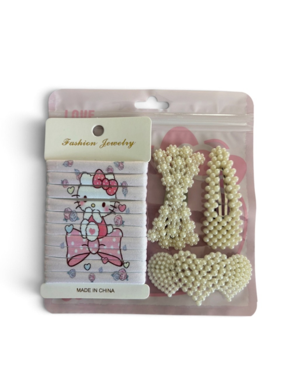 Hello Kitty Hair Accessory Set, One Size, White and Pink